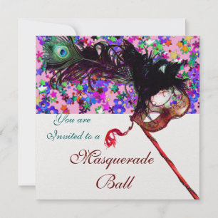 Invitation MARDI GRAS MASQUERADE MASQUE & CONFETTI blanc