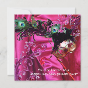 INVITATION MARDI GRAS MASQUERADE PARTY, VÊTEMENT DE SOIE FUCH
