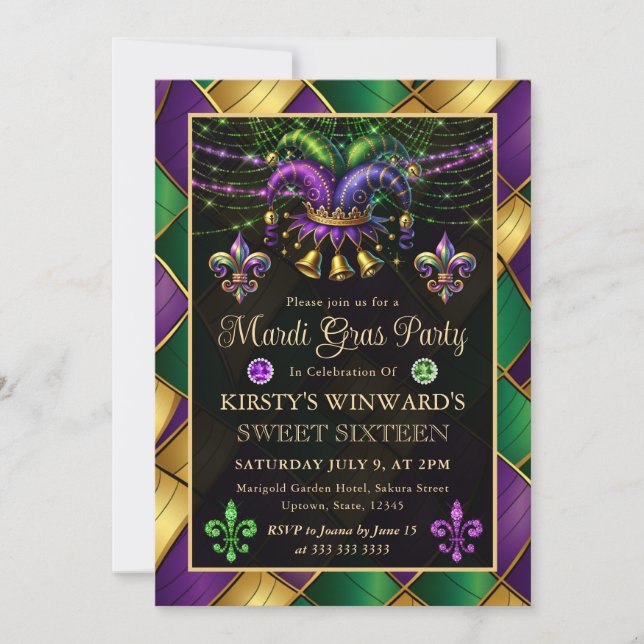 Invitation Mardi Gras Masquerade Sweet sixteen (Devant)