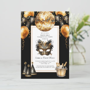 Invitation Mardi Gras Noir Paillettes d'Or