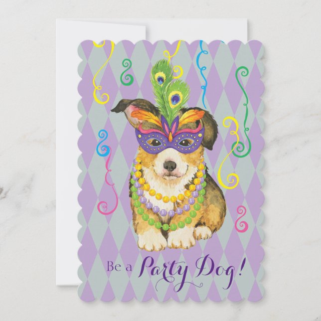 Invitation Mardi Gras Pembroke Welsh Corgi (Devant)