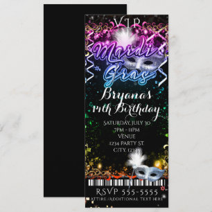 Invitation Mardi Gras Rainbow VIP Billet d'anniversaire
