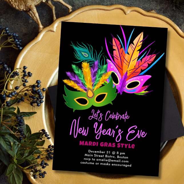 Invitation Mardi Gras Themed New Year's Eve Party (Créateur téléchargé)