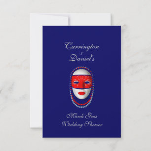 Invitation "Mardi Gras Wedding shower" Masque perlé rouge/ble