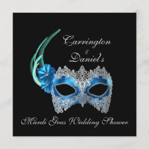 Invitation "Mardi Gras Wedding shower" - Masque Turquoise ave