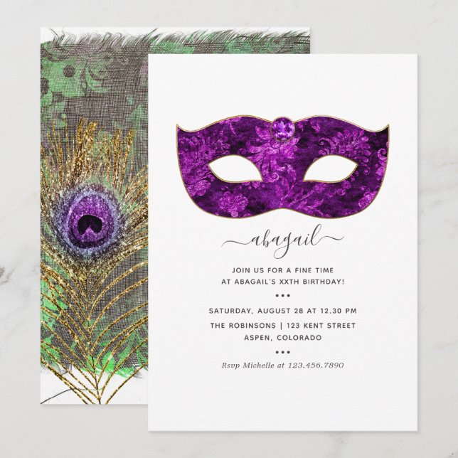 Invitation Mardi GrasTropical Purple Gemstone Anniversaire (Devant / Derrière)