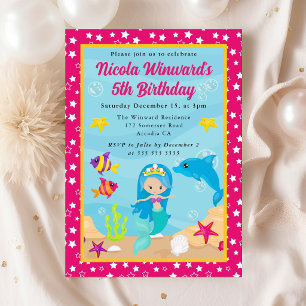 Invitation Mare bleu Haired Sirène Anniversaire de enfant