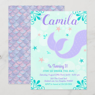 Invitation Marée de sirène Anniversaire sous la mer violet Tu