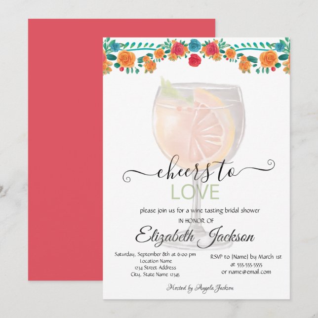 Invitation Margarita Fleurs Mexicaines Fiesta Fête des mariée (Devant / Derrière)