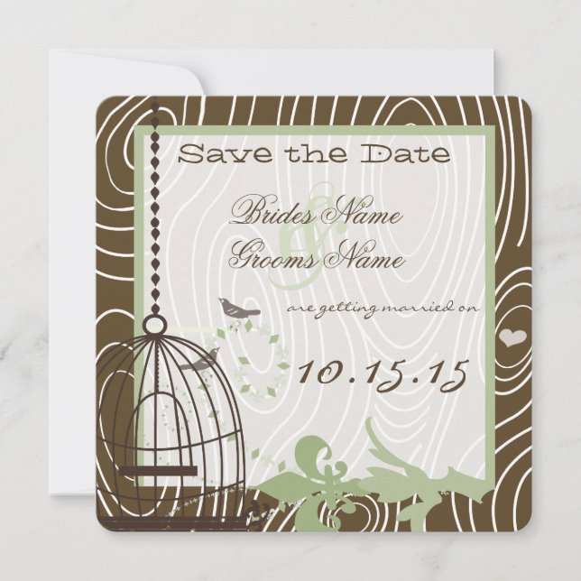 Invitation Margarita Green Grain Bird Cage Enregistrer la dat (Devant)
