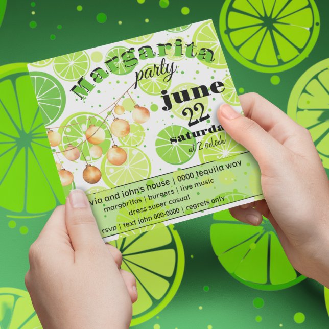 Invitation Margarita House Fête d'été personnalisable (Limes and green citrus customizable margarita party happy hour house party invitation. )