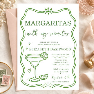 Invitation Margaritas piscine gribouillage Fête Cocktail Mari