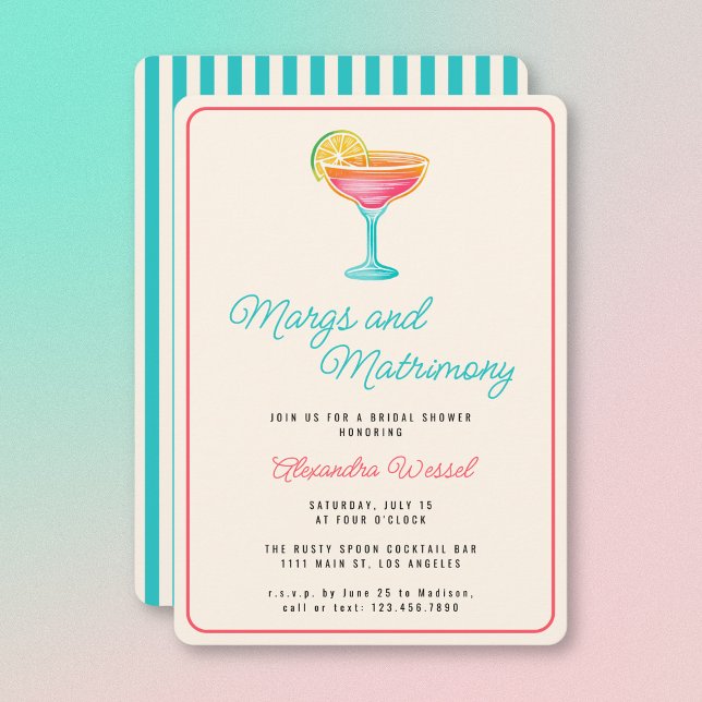Invitation Marges et cocktails Mariage Fête des mariées rétro (Créateur téléchargé)