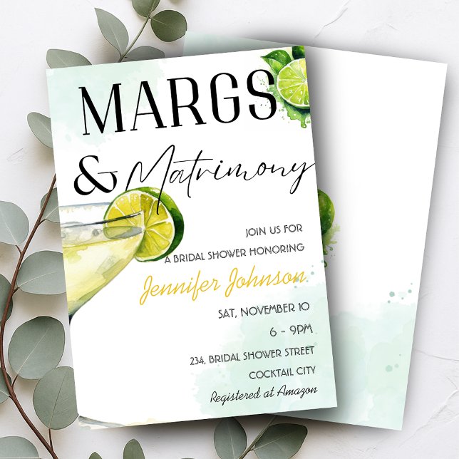 Invitation Marges et mariage Margarita Fête des mariées (Margs & Matrimony Margarita Bridal Shower Invitation)