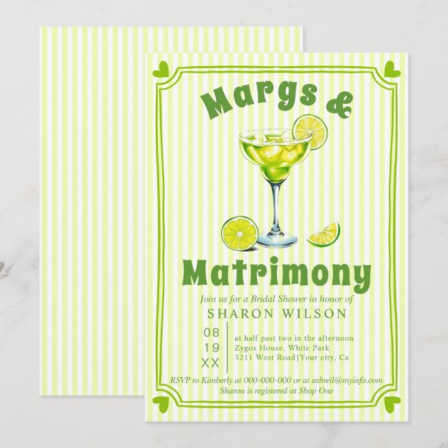 Invitation Marges & Mariage griffé frontière douche nuptiale (Devant / Derrière)