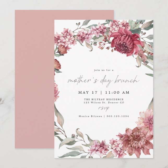 Invitation MARGOT Romantique Dusty Rose Blush fête des mères (Devant / Derrière)