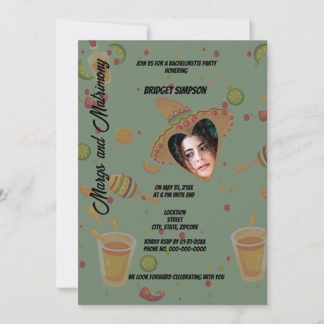 Invitation margs verts mexicains & mariage Bachelorette photo (Devant)