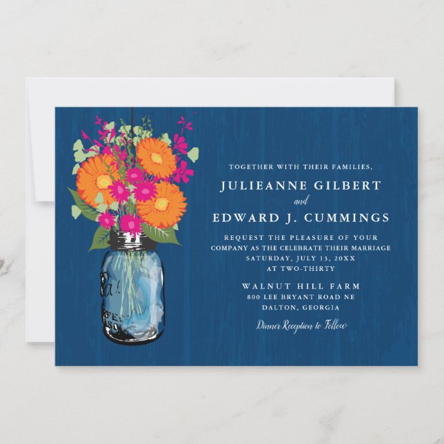 Invitation Marguerite de Gerber orange et rose Mason Jar (Devant)