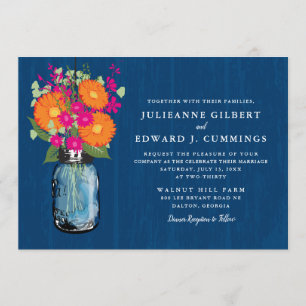 Invitation Marguerite de Gerber orange et rose Mason Jar