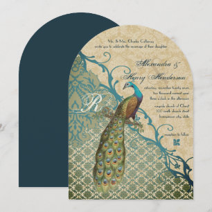 Invitation Marguerite d'oiseaux vintage Hawaïen bleu damassé