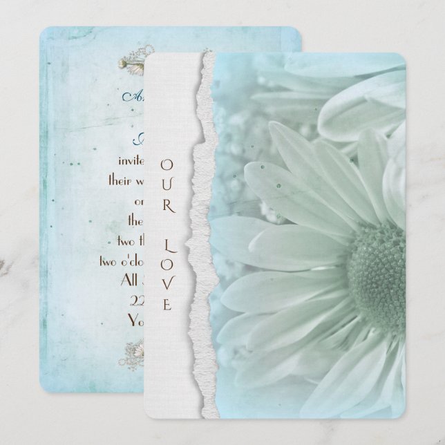 Invitation marguerite mariage en aqua souple avec bord en pap (Devant / Derrière)