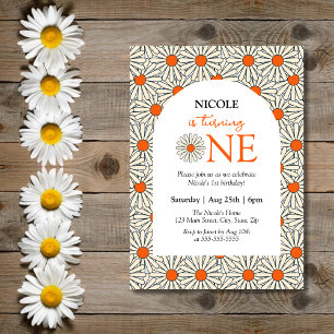 Invitation Marguerite orange rougeâtre Arc floral 1er anniver