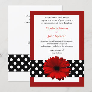 Invitation marguerite rouge pois