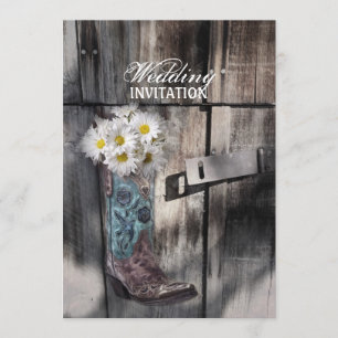 Invitation marguerite rustique pays occidental cowboy mariage