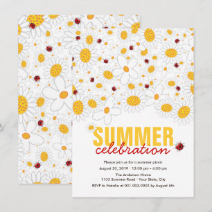 Invitation Marguerites blanches et partie rouge d'été de