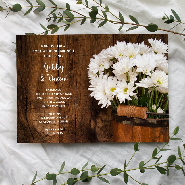 Invitation Marguerites dans un Seau en Bois Brunch de Mariage (Créateur téléchargé)