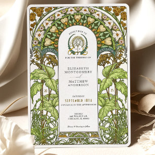Invitation Marguerites d'or et feuillage vert Art Nouveau Mar