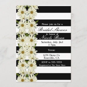 Invitation Marguerites et floral moderne de rayures blanches
