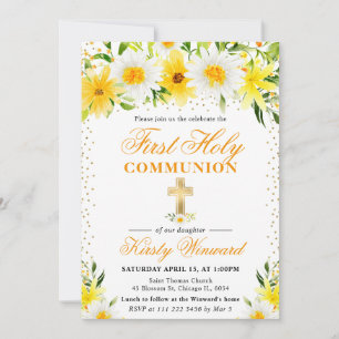 Invitation Marguerites Jaunes Fleurs Première Sainte Communio