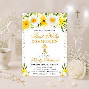 Invitation Marguerites Jaunes Fleurs Première Sainte Communio