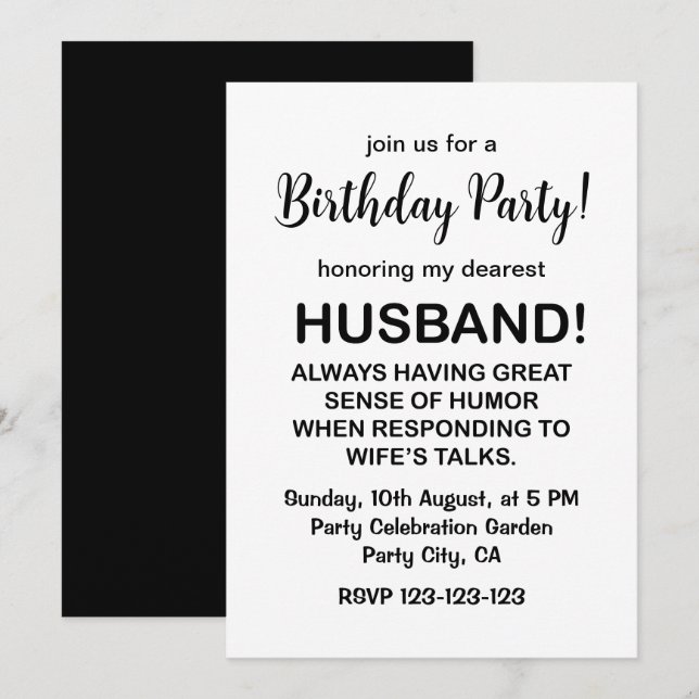 Invitation Mari Hubby Citation Amusante Mari Anniversaire (Devant / Derrière)