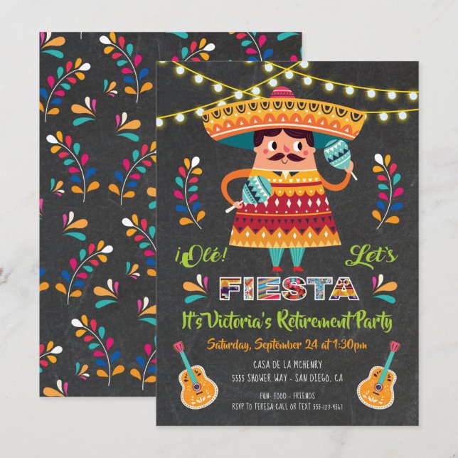 Invitation Mariachi Parti de retraite mexicain Fiesta (Devant / Derrière)