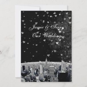 Invitation Mariage #2 NYC Skyline Gravé Noir Blanc Cœur