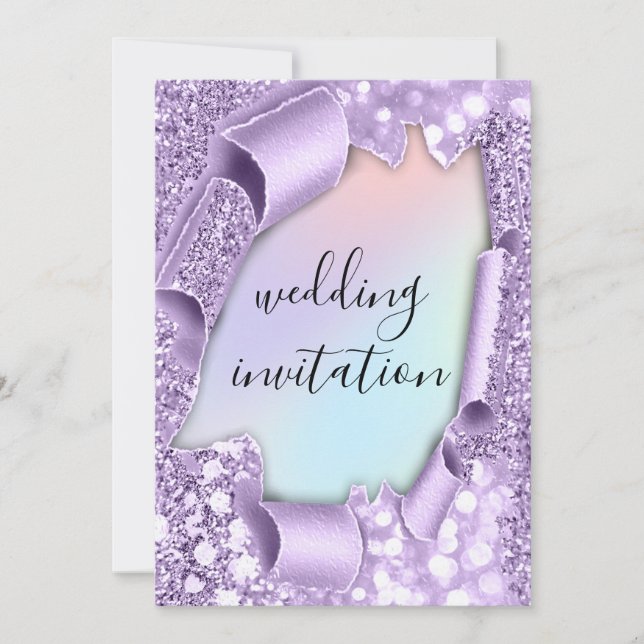 Invitation Mariage 3D Effet Élégant Violet Holographe Parties (Devant)