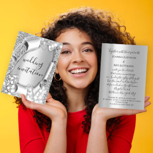 Invitation Mariage 3D Effet Élégante Parties scintillant gris