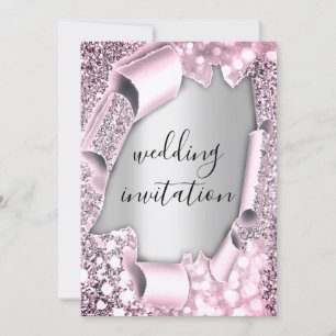 Invitation Mariage 3D Effet Élégante Parties scintillant rose