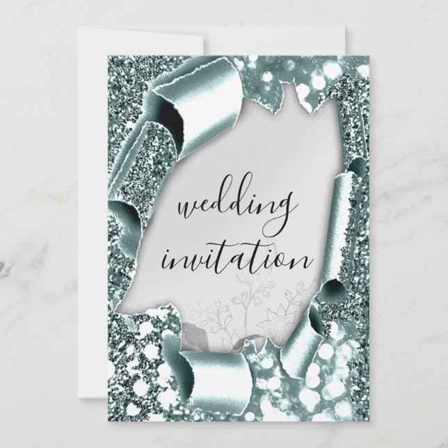 Invitation Mariage 3D Effet Frame Florals Silver Smoky Turquo (Devant)