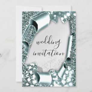 Invitation Mariage 3D Effet Frame Florals Silver Smoky Turquo