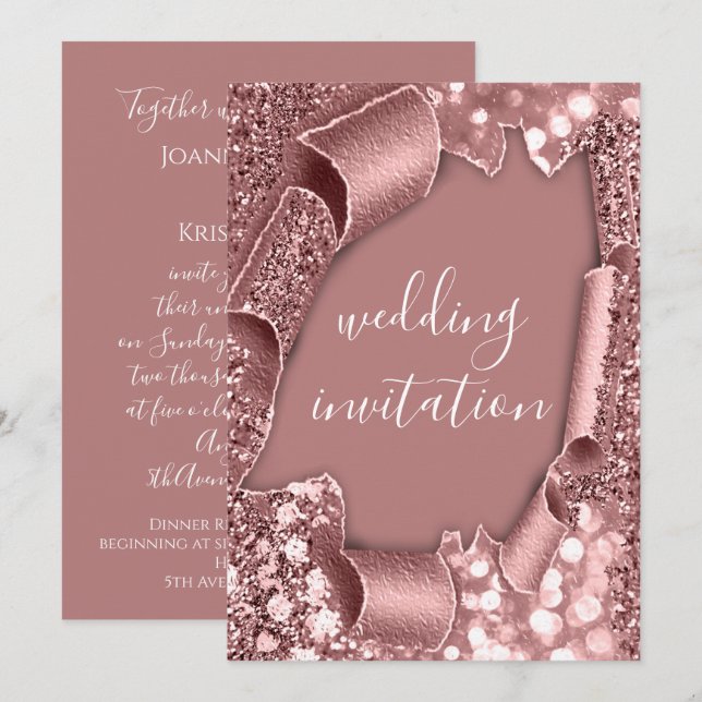 Invitation Mariage 3D Panier Effet Cadre Rose Poudre de broui (Devant / Derrière)