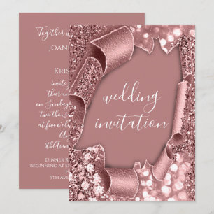 Invitation Mariage 3D Panier Effet Cadre Rose Poudre de broui
