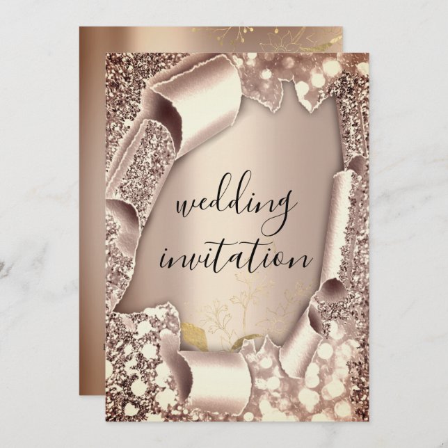 Invitation Mariage 3D Panier effet Frame Florals Rose Or (Devant / Derrière)
