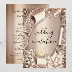 Invitation Mariage 3D Panier effet Frame Florals Rose Or
