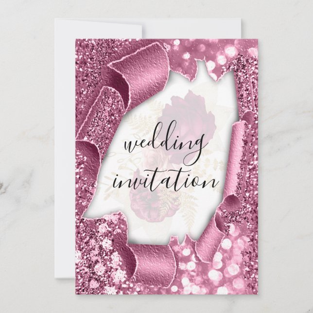 Invitation Mariage 3D Panier effet Parties scintillant Rose a (Devant)