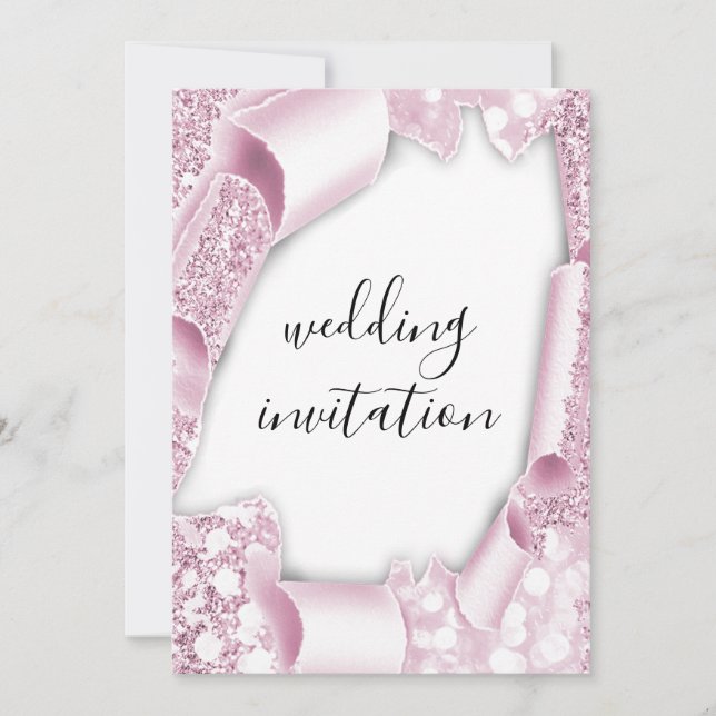 Invitation Mariage 3D Panier effet Parties scintillant rose b (Devant)