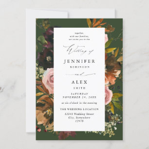 Invitation Mariage 4 vert Rustique en or, violet et rose en f