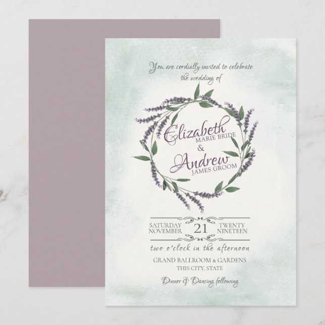 Invitation Mariage à anneau de vigne de lavande (Devant / Derrière)